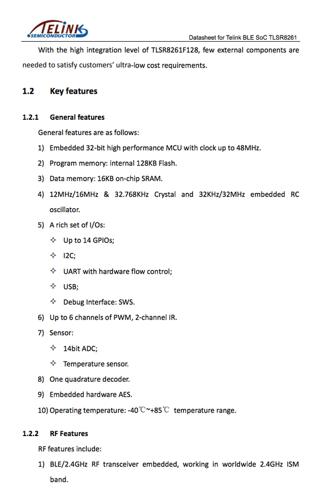 TLSR8261 Datasheet